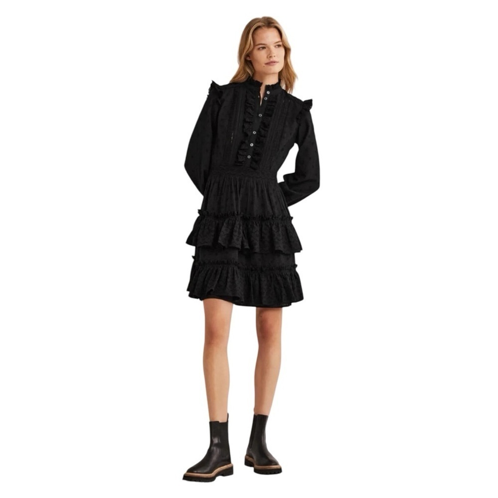 NWT Boden Mixed Broderie Shirt Dress Black Size 8 whimsical